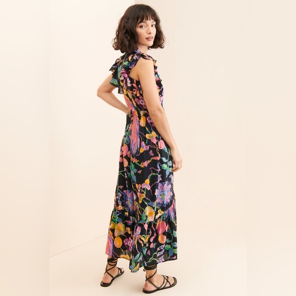 Banjanan Hannah Dress Large Eden Garden Black Print Viscose Maxi $400 - Picture 4 of 12